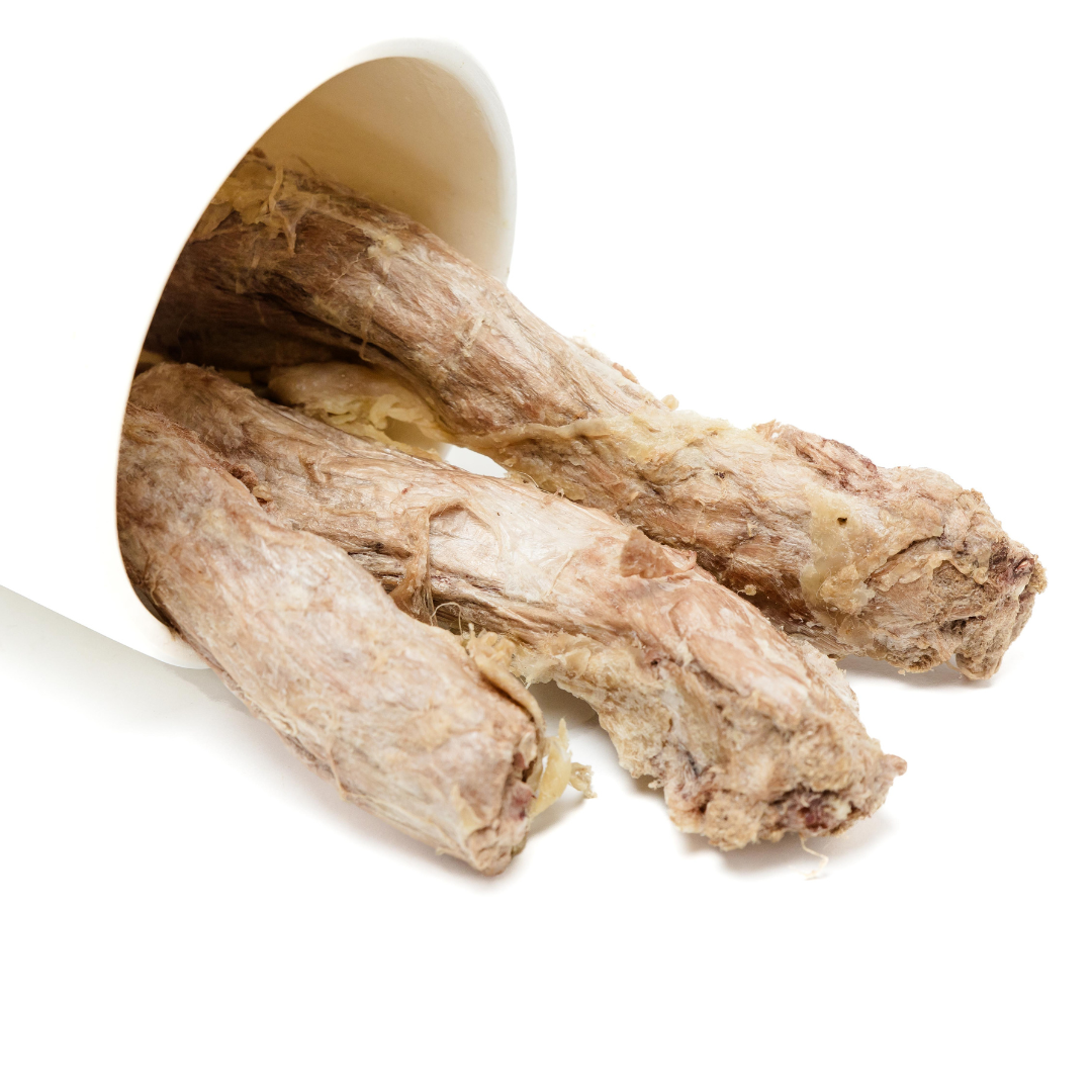 A cup full of Freeze-Dried Duck Necks by Beast Feast on a white background, suitable for promoting joint health.