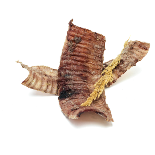 A Beast Feast Freeze-Dried Bison Trachea Split on a white background.
